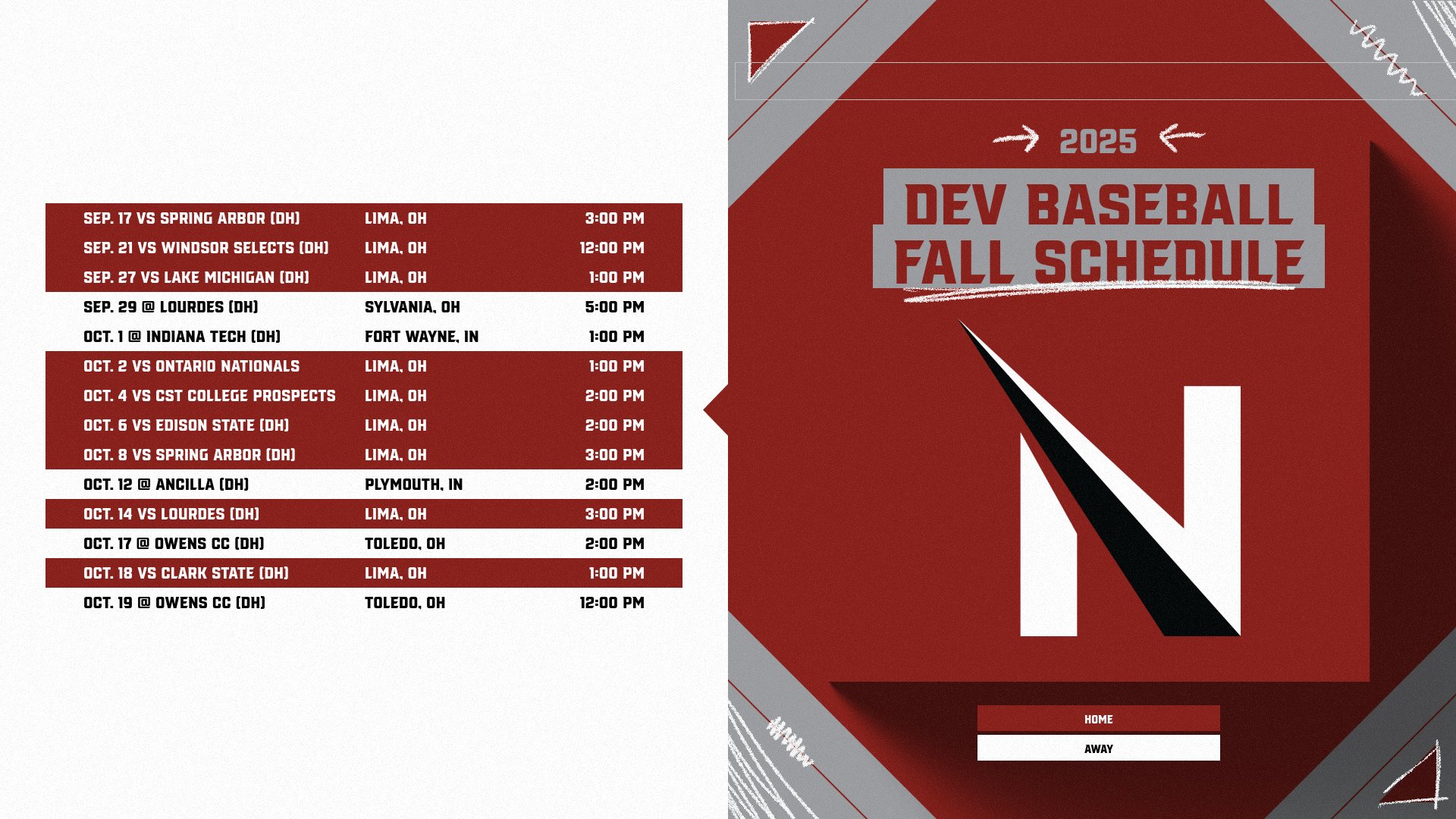 UNOH Baseball Releases Fall Development Team Schedule